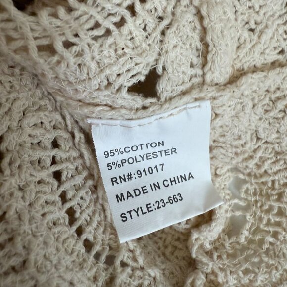 Solitaire Cotton Blend Crochet Medallion Top Women Small Cream Short Sleeve - Picture 5 of 5